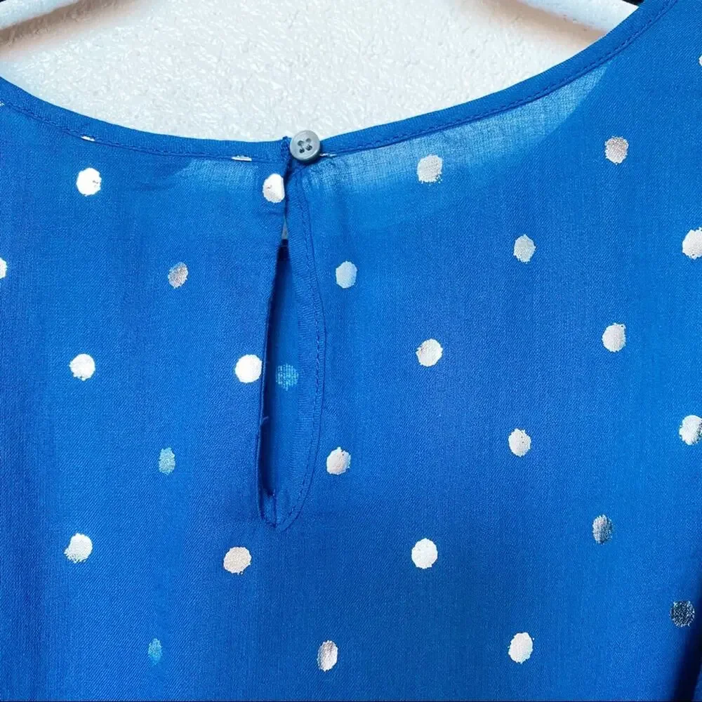 J. Crew Ruffle Flutter Sleeve Metallic Dot Top Size Small